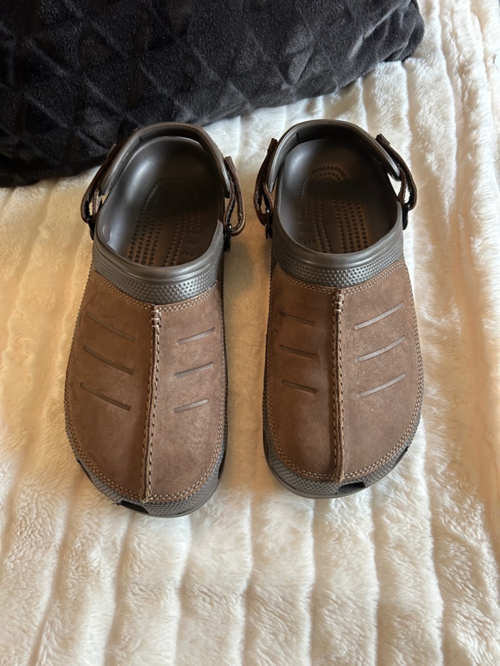 CROCS Men's Brown Suede-Look Clogs with Adjustable Strap